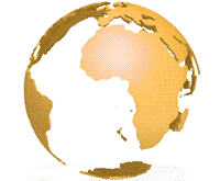 Rotating globe, countries in gold.