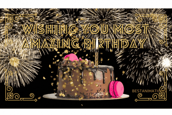 Fireworks And Chocolate Birthday Cake Gif