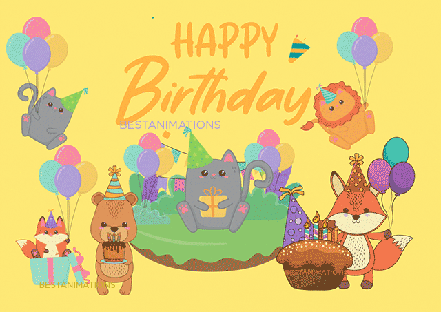 Animated Kitten Happy Birthday Gif for Kids