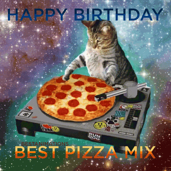 Funny Animated Pizza Mix Birthday Cat Gif