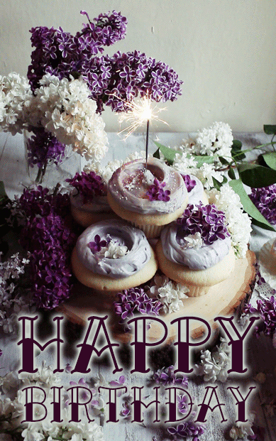 Lilac Happy Birthday Gif Cupcake