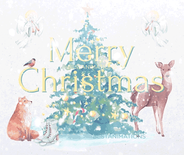Animals Merry Christmas Card Gif