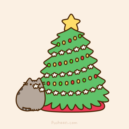 Pusheen Cat With Christmas Tree