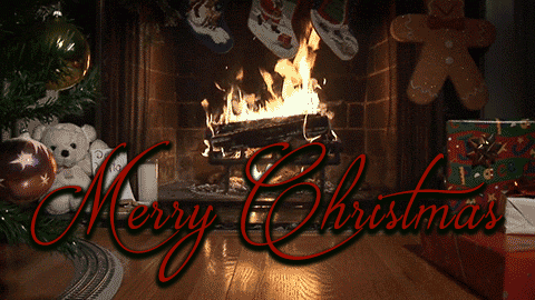 Merry Christmas Wished Burning Yule Log Fireplace decoration gif