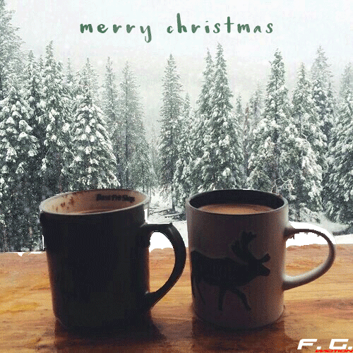 Merry Christmas Cozy Falling Snow Two Mugs wishes