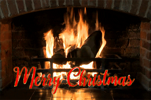 Merry Christmas Burning Yule Log Greetings gif