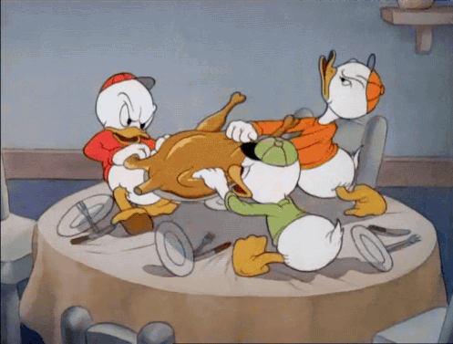 Baby Donald Ducks Fighting Over Turkey
