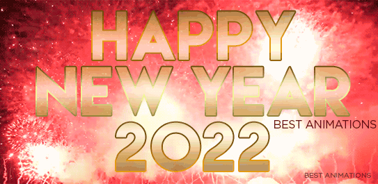2022 Happy New Year Gif Red Fireworks